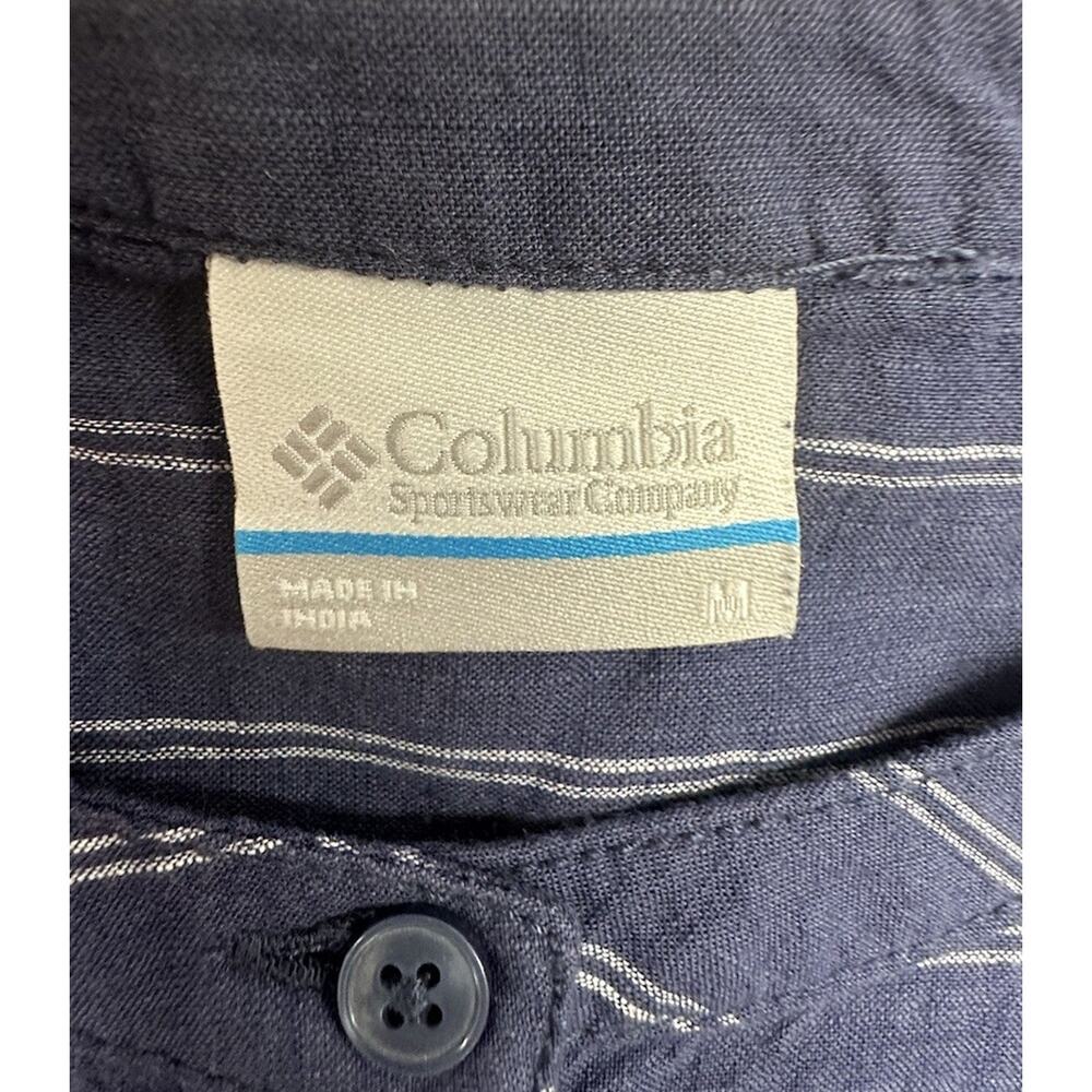 Columbia Womens Size M Blouse Navy Pinstripe Loose Cotton 100% - Picture 2 of 8